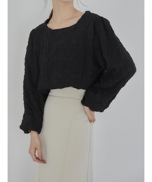 A AMEL（エイメル）の「volume sleeve emboss blouse black（シャツ/ブラウス・レディース・ブラック・FREE）」の6枚目の写真