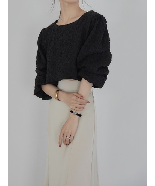 A AMEL（エイメル）の「volume sleeve emboss blouse black（シャツ/ブラウス・レディース・ブラック・FREE）」の16枚目の写真