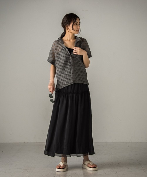 socolla（ソコラ）の「【socolla】【2WAY】楊柳シアーティアードスカート≪洗濯機で洗える≫（スカート・レディース・オフホワイト/ブラック/パープル・M）」の6枚目の写真