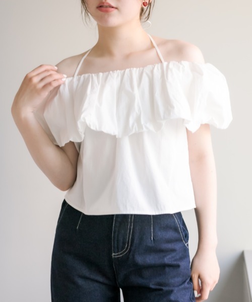 OLIVE des OLIVE(オリーブデオリーブ)の「バルーン衿オフショルプルオーバー(シャツ/ブラウス・レディース・オフホワイト/オレンジ/ベージュ・FREE)」の2枚目の写真