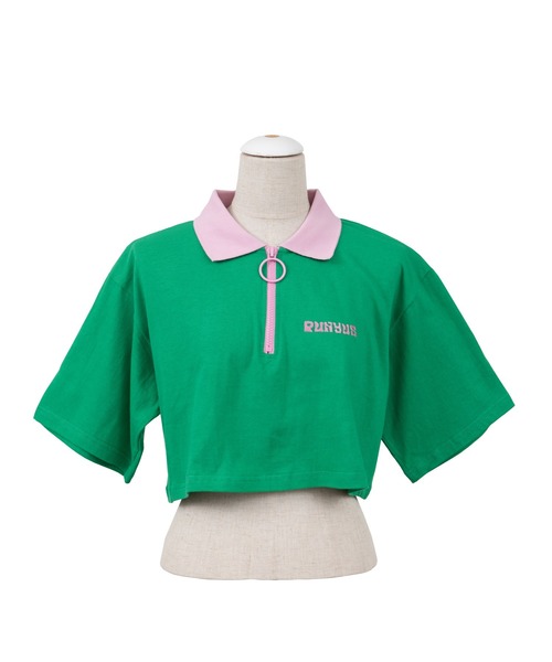 PUNYUS（プニュズ）の「ワンポイントハーフZIPポロシャツ（ポロシャツ・レディース・ベージュ/グリーン/オフホワイト/ブラック・2/1/3/4）」の12枚目の写真