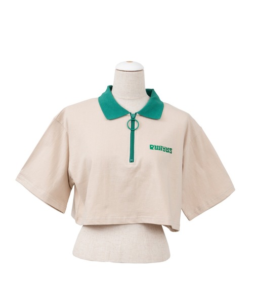 PUNYUS（プニュズ）の「ワンポイントハーフZIPポロシャツ（ポロシャツ・レディース・ベージュ/グリーン/オフホワイト/ブラック・2/1/3/4）」の13枚目の写真