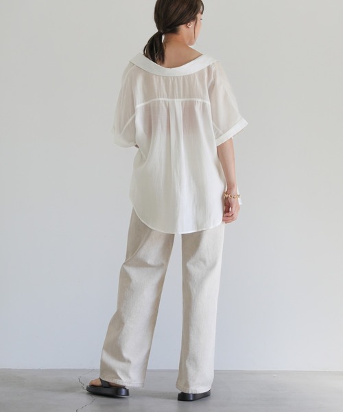 select MOCA（セレクトモカ）の「ロールアップシアーシャツ（シャツ/ブラウス・レディース・パープル/オフホワイト/グリーン・FREE）」の17枚目の写真