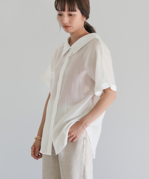 select MOCA（セレクトモカ）の「ロールアップシアーシャツ（シャツ/ブラウス・レディース・パープル/オフホワイト/グリーン・FREE）」の18枚目の写真