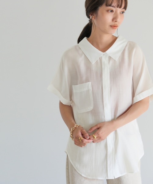 select MOCA（セレクトモカ）の「ロールアップシアーシャツ（シャツ/ブラウス・レディース・パープル/オフホワイト/グリーン・FREE）」の16枚目の写真