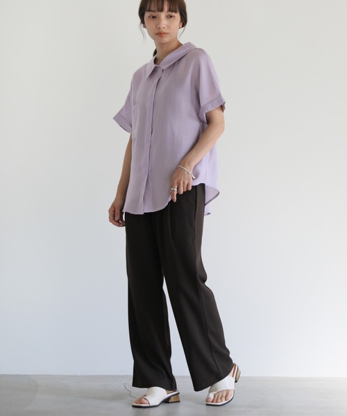 select MOCA（セレクトモカ）の「ロールアップシアーシャツ（シャツ/ブラウス・レディース・パープル/オフホワイト/グリーン・FREE）」の5枚目の写真