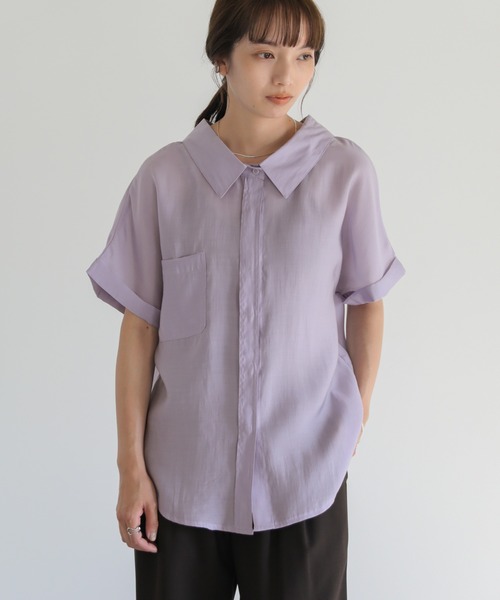 select MOCA（セレクトモカ）の「ロールアップシアーシャツ（シャツ/ブラウス・レディース・パープル/オフホワイト/グリーン・FREE）」の10枚目の写真