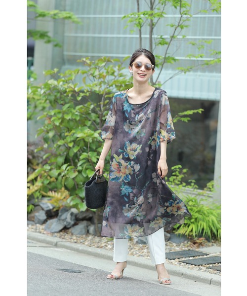 風を纏う柔らかシアーベールミディアムワンピース（ワンピース