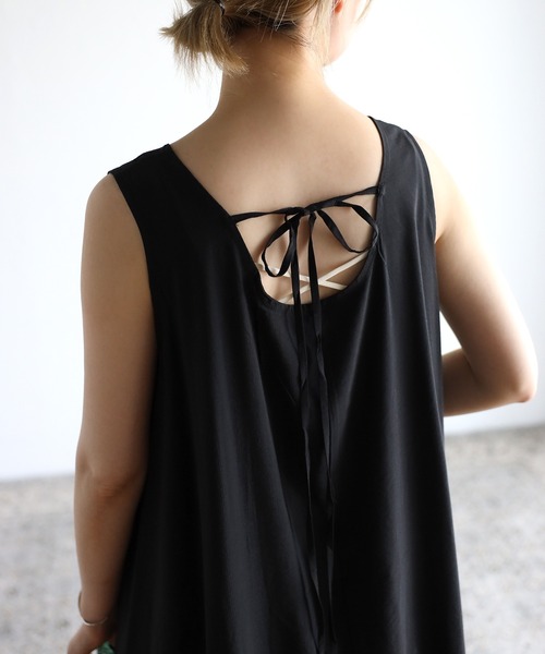 r.（アールドット）の「シアーストライプ バックリボンワンピース（ワンピース・レディース・ホワイト/ライトブルー/ブラック/ピンク/ライム/グリーン・FREE）」の9枚目の写真