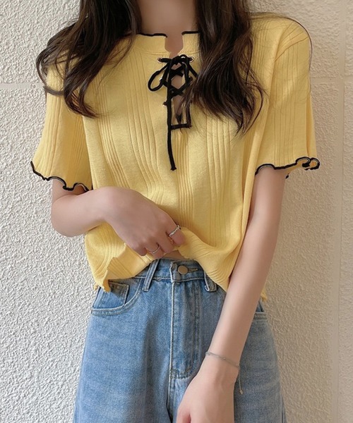 tシャツ フロッキー レースアップ トップス レディース mode-9838_00.jpg