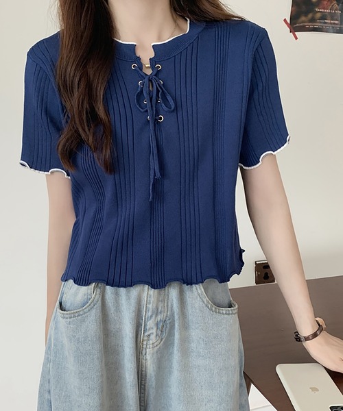 Girly Doll(ガーリードール)の「メロウレースアップトップス(Tシャツ/カットソー・レディース・ホワイト/ブラック/ベージュ/ネイビー/イエロー/ピンク・FREE)」の15枚目の写真
