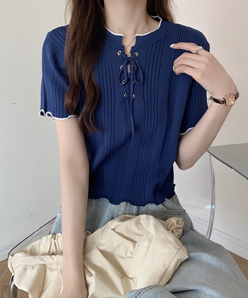Girly Doll(ガーリードール)の「メロウレースアップトップス(Tシャツ/カットソー・レディース・ホワイト/ブラック/ベージュ/ネイビー/イエロー/ピンク・FREE)」の19枚目の写真