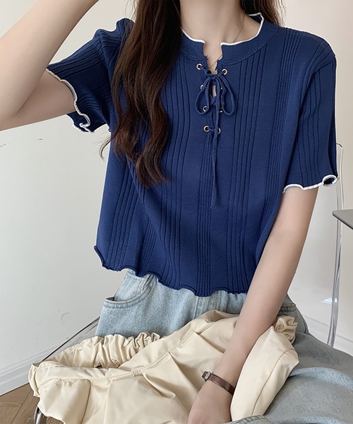 Girly Doll(ガーリードール)の「メロウレースアップトップス(Tシャツ/カットソー・レディース・ホワイト/ブラック/ベージュ/ネイビー/イエロー/ピンク・FREE)」の20枚目の写真