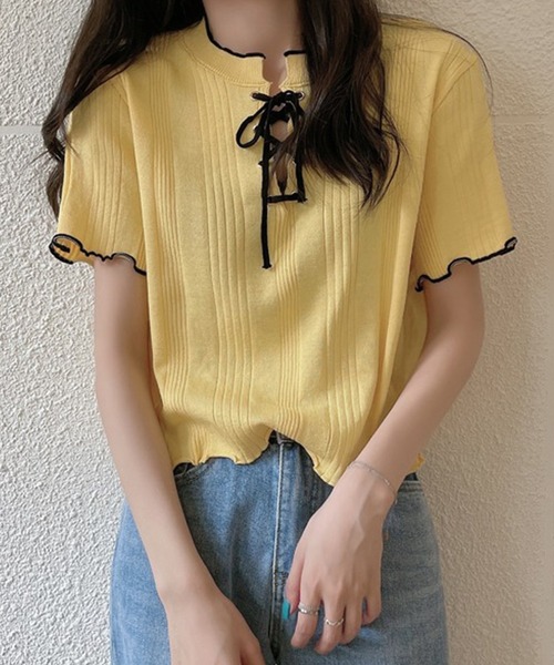 セール】メロウレースアップトップス（Tシャツ/カットソー）｜Girly