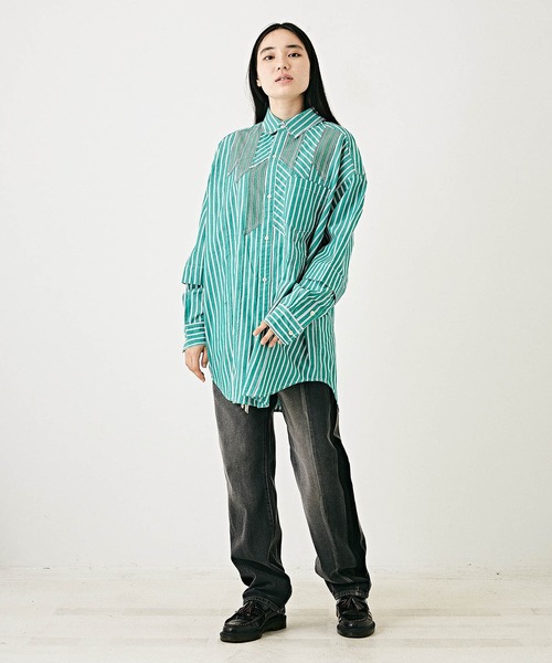 TOBILA（トビラ）の「11オンスデニムリメイク風ストレートパンツ（デニムパンツ・レディース・ブラック/インディゴブルー・M/L）」の7枚目の写真