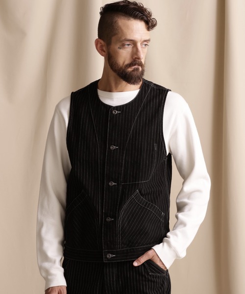 schott（ショット）の「【直営店限定】Schott/ショット/OLD HICKORY DENIM VEST/オールドヒッコリー ベスト（ベスト・メンズ・ブラック/その他4・M/L/2XL/XL）」の2枚目の写真