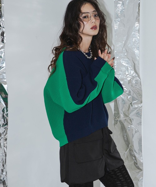 bohmal（ボマール）の「変形アーム前後差カラフルダンボールニット（ニット/セーター・レディース・ブラック/ピンク/ライム/オレンジ/ブルー/ピンク系その他/アイボリー/ブルー系その他/ネイビー/ミント/グレー/スモークピンク・FREE）」の7枚目の写真