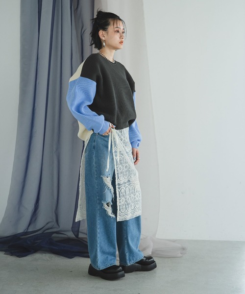 bohmal（ボマール）の「変形アーム前後差カラフルダンボールニット（ニット/セーター・レディース・ブラック/ピンク/ライム/オレンジ/ブルー/ピンク系その他/アイボリー/ブルー系その他/ネイビー/ミント/グレー/スモークピンク・FREE）」の17枚目の写真