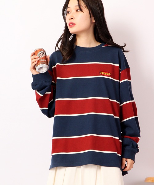 SUGGESTION ボーダー　ロンT SUGGESTION レトロ マルチボーダーロングTシャツ（Tシャツ