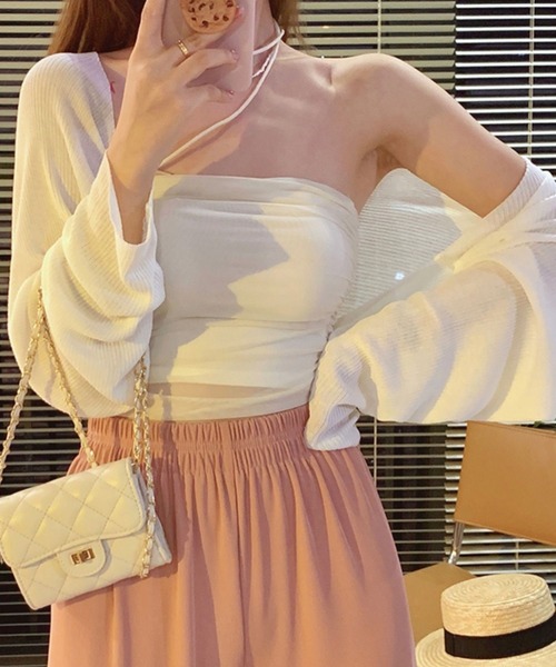 SEN TOKYO（セントーキョー）の「春のモテニット。ノーカラー ショート丈 ニットカーディガン（ニット/セーター・レディース・ホワイト/ブラック・S/M）」の2枚目の写真