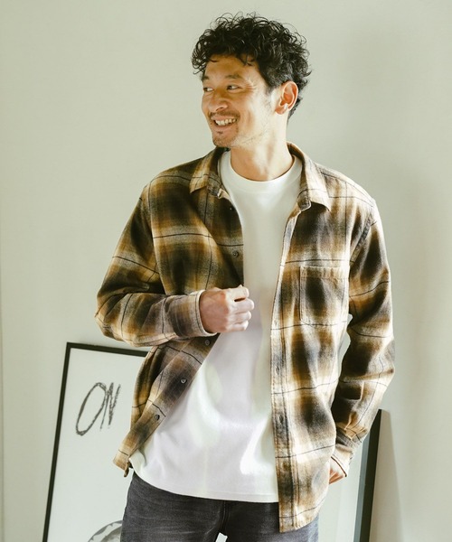 BAYFLOW（ベイフロー）の「ソフトネルチェックシャツ（シャツ/ブラウス・メンズ・ブラック/レッド/オフホワイト/イエロー/ブルー/グリーン・MEDIUM/LARGE）」の5枚目の写真