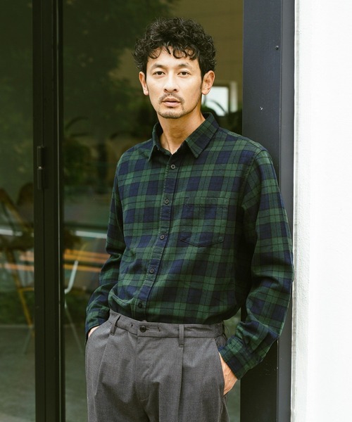 BAYFLOW（ベイフロー）の「ソフトネルチェックシャツ（シャツ/ブラウス・メンズ・ブラック/レッド/オフホワイト/イエロー/ブルー/グリーン・MEDIUM/LARGE）」の3枚目の写真