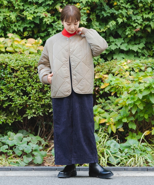 中綿キルティングノーカラージャケット