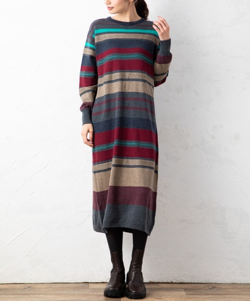 aunt lily(アントリリー)の「マルチボーダーニットワンピース(ワンピース・レディース・レッド/ブルー・S/M/L/LL/3L)」の2枚目の写真