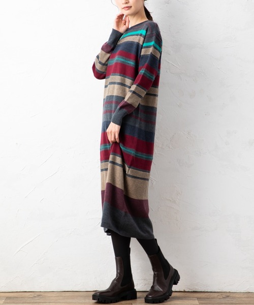 aunt lily(アントリリー)の「マルチボーダーニットワンピース(ワンピース・レディース・レッド/ブルー・S/M/L/LL/3L)」の6枚目の写真