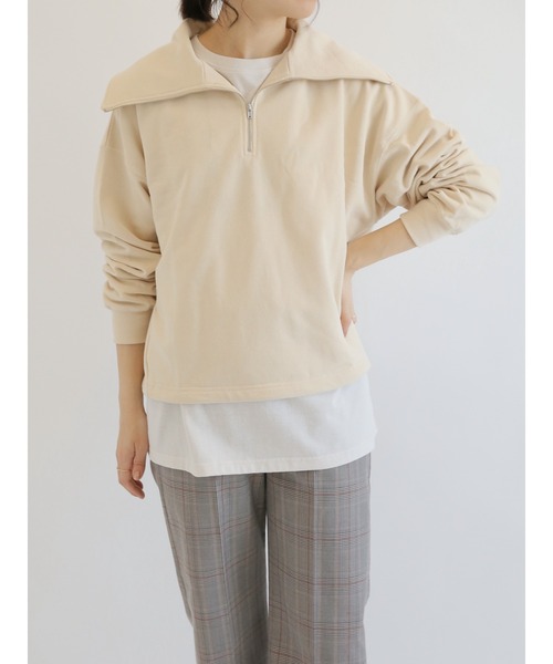 Samansa Mos2 blue（サマンサモスモスブルー）の「裏毛ハーフジッププルオーバー（Tシャツ/カットソー・レディース・ベージュ/ブルー/チャコール・ﾌﾘ-）」の2枚目の写真