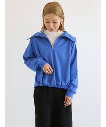 Samansa Mos2 blue | 裏毛ハーフジッププルオーバー(Tシャツ/カットソー)