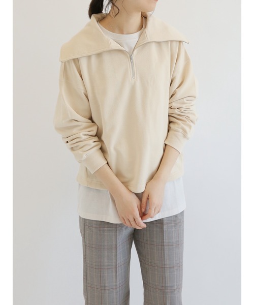 Samansa Mos2 blue（サマンサモスモスブルー）の「裏毛ハーフジッププルオーバー（Tシャツ/カットソー・レディース・ベージュ/ブルー/チャコール・ﾌﾘ-）」の13枚目の写真