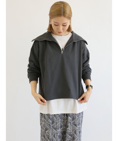 Samansa Mos2 blue（サマンサモスモスブルー）の「裏毛ハーフジッププルオーバー（Tシャツ/カットソー・レディース・ベージュ/ブルー/チャコール・ﾌﾘ-）」の5枚目の写真