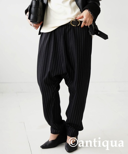 antiqua（アンティカ）の「ストライプ柄サルエルパンツ（その他パンツ・レディース・ブラック・FREE）」の7枚目の写真