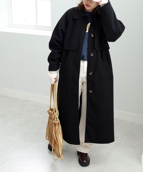 GeeRA(ジーラ)の「ヨークデザインステンカラーコート(ステンカラーコート・レディース・ブルー/ブラック/モカ・MEDIUM/LARGE)」の2枚目の写真