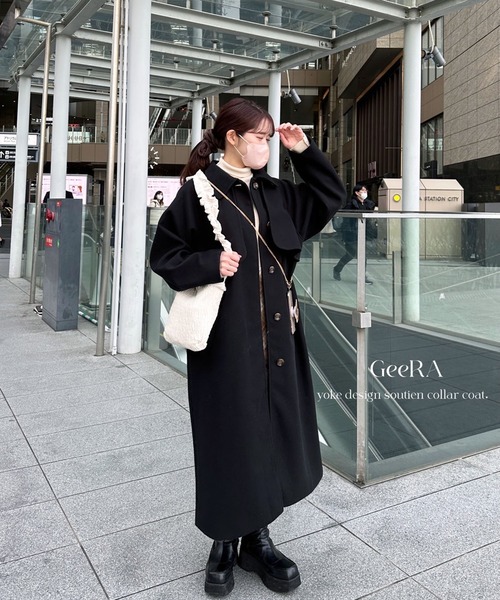 GeeRA(ジーラ)の「ヨークデザインステンカラーコート(ステンカラーコート・レディース・ブルー/ブラック/モカ・MEDIUM/LARGE)」の4枚目の写真