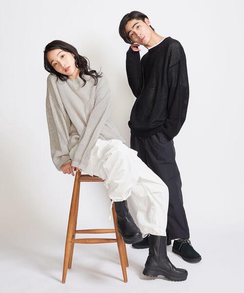 info. BEAUTY&YOUTH(インフォビューティアンドユース)の「【WEB限定】 <info. BEAUTY&YOUTH> バルーンシルエット メッシュ クルーニット(ニット/セーター・レディース・その他1/その他2/ブラック/オフホワイト・S/M/L)」の21枚目の写真