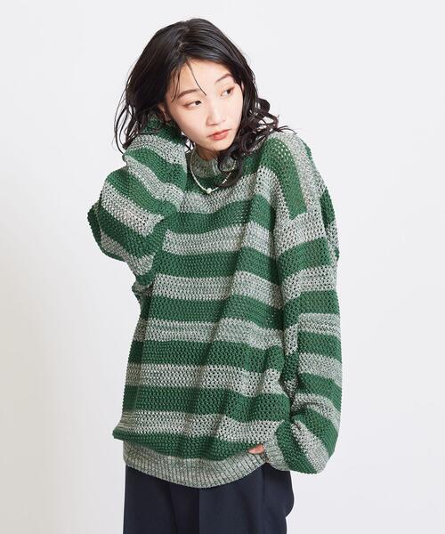 info. BEAUTY&YOUTH(インフォビューティアンドユース)の「【WEB限定】 <info. BEAUTY&YOUTH> バルーンシルエット メッシュ クルーニット(ニット/セーター・レディース・その他1/その他2/ブラック/オフホワイト・S/M/L)」の4枚目の写真