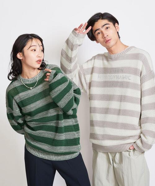 info. BEAUTY&YOUTH(インフォビューティアンドユース)の「【WEB限定】 <info. BEAUTY&YOUTH> バルーンシルエット メッシュ クルーニット(ニット/セーター・レディース・その他1/その他2/ブラック/オフホワイト・S/M/L)」の1枚目の写真