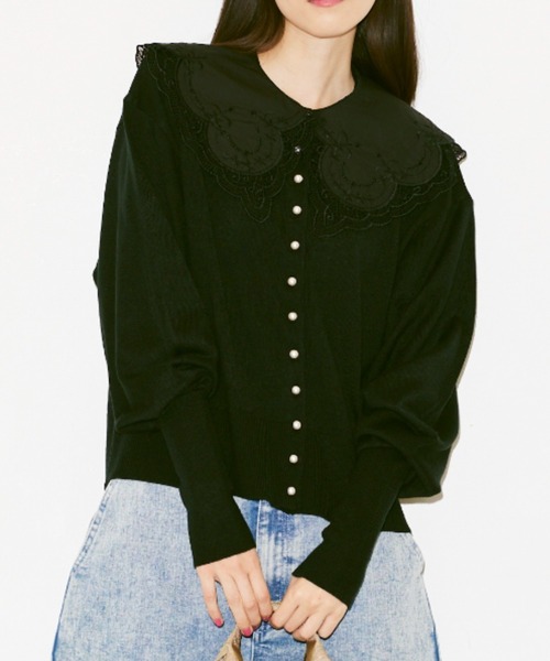 Libra Cue(リブラ キュー)の「パールボタンカーディガン(カーディガン/ボレロ・レディース・グレー/ブラック/アイボリー・FREE)」の3枚目の写真