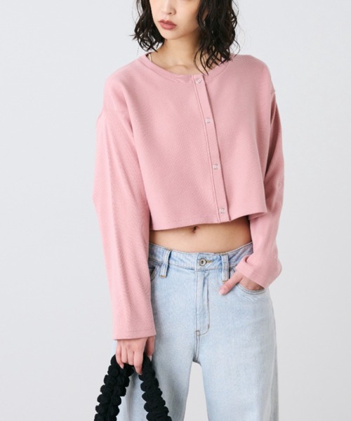 FREE'S MART（フリーズマート）の「◆リブショート丈カットソーカーデイガン（カーディガン/ボレロ・レディース・ピンク/ホワイト/ブラック/グリーン・FREE）」の9枚目の写真