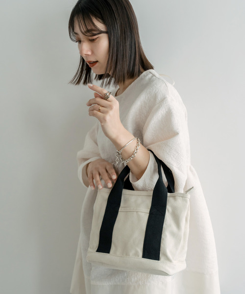 Rename（リネーム）の「Rename ファスナー付き 仕切り ミニ キャンバス ランチ トートバッグ（トートバッグ・レディース・ダークグレー/ベージュ系その他/ライトグレー/ナチュラル/ブラック・FREE）」の4枚目の写真