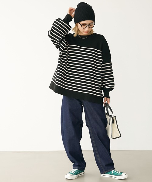 Chaco closet（チャコ クローゼット）の「片畦編みオーバーサイズクルーネックニットカーディガン（カーディガン/ボレロ・レディース・オレンジ系/ブラック系/ブラック/ネイビー系/オフホワイト・FREE）」の9枚目の写真