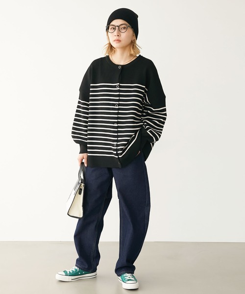 Chaco closet（チャコ クローゼット）の「片畦編みオーバーサイズクルーネックニットカーディガン（カーディガン/ボレロ・レディース・オレンジ系/ブラック系/ブラック/ネイビー系/オフホワイト・FREE）」の18枚目の写真