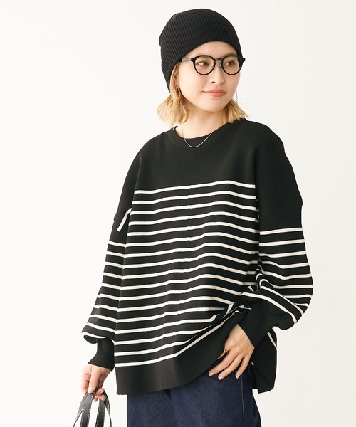 Chaco closet（チャコ クローゼット）の「片畦編みオーバーサイズクルーネックニットカーディガン（カーディガン/ボレロ・レディース・オレンジ系/ブラック系/ブラック/ネイビー系/オフホワイト・FREE）」の12枚目の写真