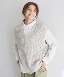 MIXヤーン透かし編み2WAYベスト