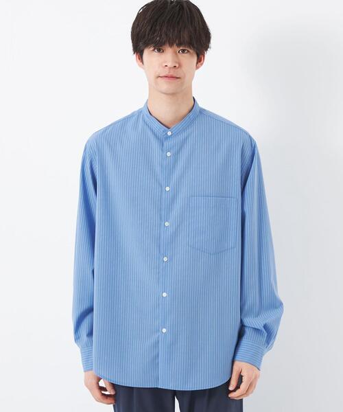green label relaxing(グリーンレーベルリラクシング)の「TWトロ ストライプ ジャストルーズ バンドカラー シャツ -ウォッシャブル・ストレッチ・防シワ-(シャツ/ブラウス・メンズ・グレー/ライトブルー・S/L/M/XL)」の3枚目の写真
