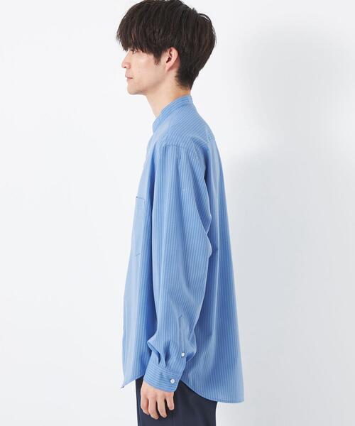green label relaxing(グリーンレーベルリラクシング)の「TWトロ ストライプ ジャストルーズ バンドカラー シャツ -ウォッシャブル・ストレッチ・防シワ-(シャツ/ブラウス・メンズ・グレー/ライトブルー・S/L/M/XL)」の4枚目の写真