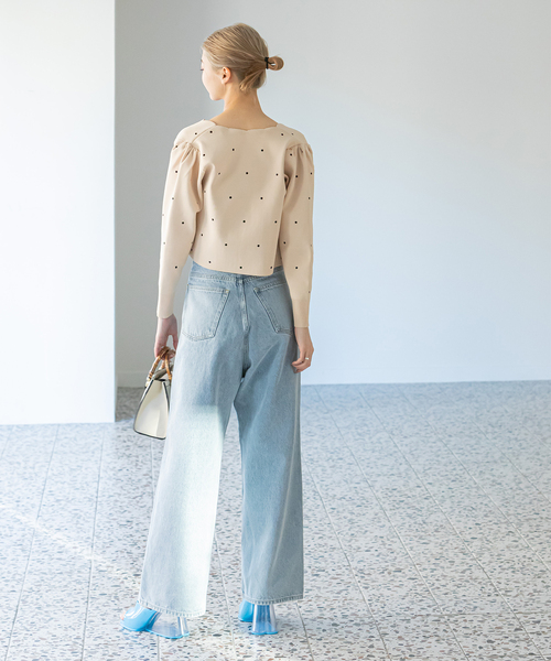 U by SPICK&SPAN(ユーバイスピックアンドスパン)の「ドット刺繍ニットカーディガン(カーディガン/ボレロ・レディース・アイボリー/パープル/ブラック・FREE)」の4枚目の写真