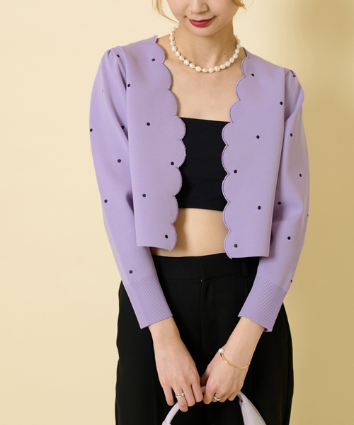 U by SPICK&SPAN(ユーバイスピックアンドスパン)の「ドット刺繍ニットカーディガン(カーディガン/ボレロ・レディース・アイボリー/パープル/ブラック・FREE)」の7枚目の写真